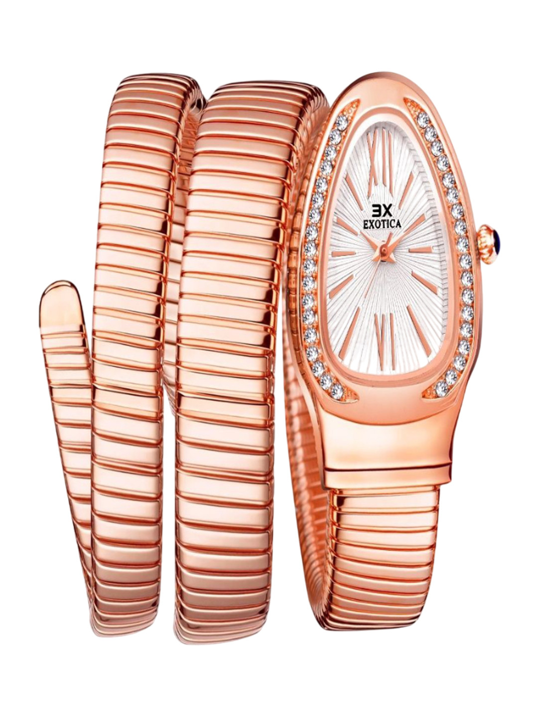 EXOTICA Spiral Girls Brass Patterned Round  Dial Analogue Watch Spiral-001-Rose Gold White