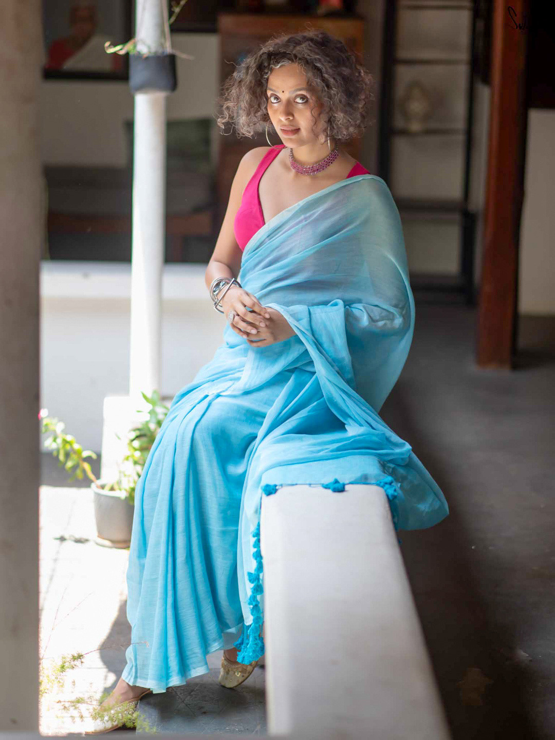 Suta Blue Mul Cotton Saree