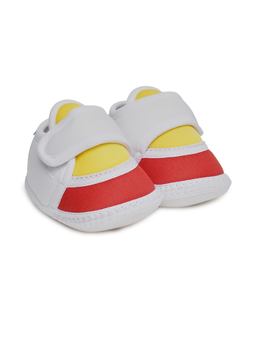 NESKA MODA Kids White & Red Adjustable Velcro Cotton Booties