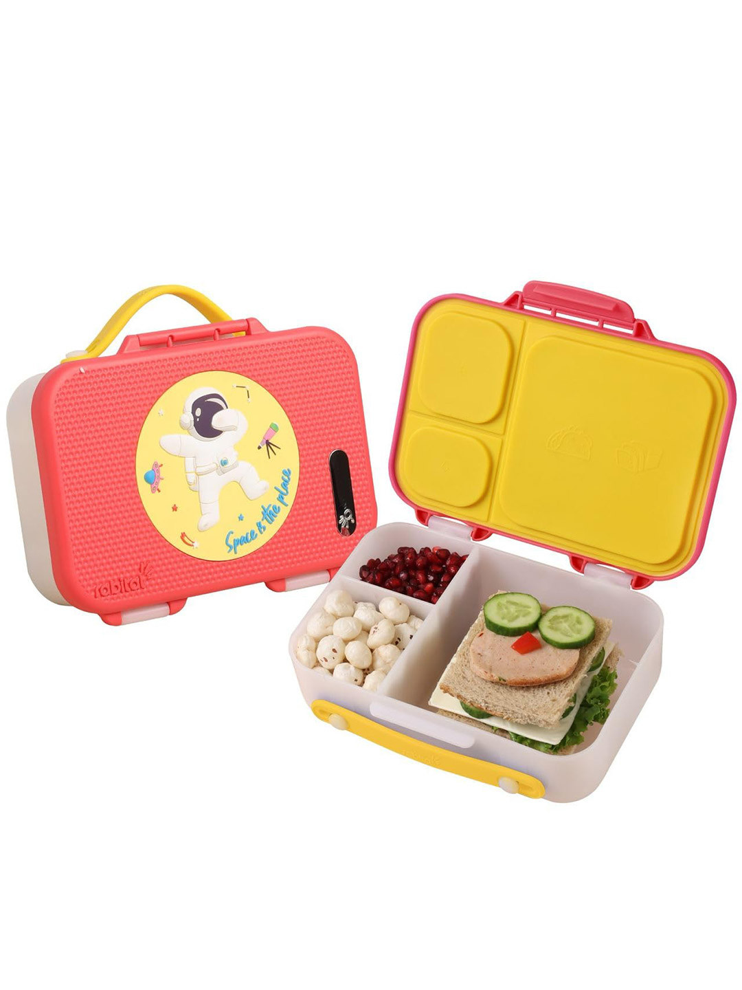 Rabitat Munchbee Red & Yellow Printed Airtight Leakproof Plastic Lunch Box 1L