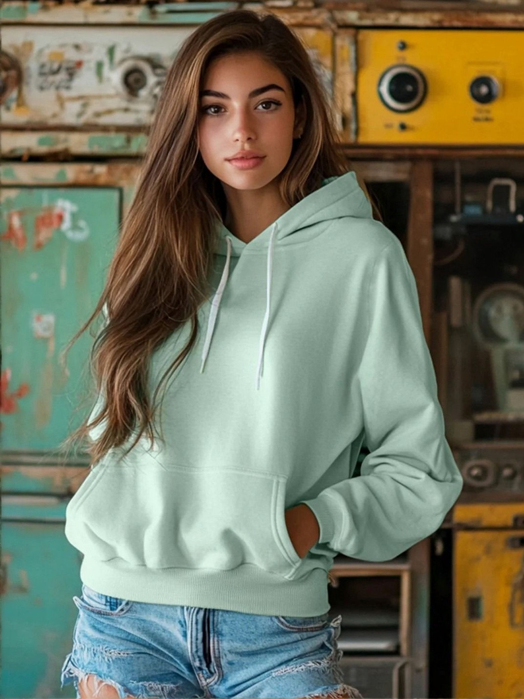 Roadster Women Regular Cotton Fleece Fullsleeve Pista Hoodie