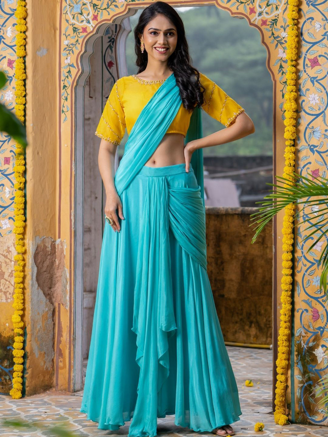 HOUSE OF JAMOTI Chiffon Pre Drape Saree