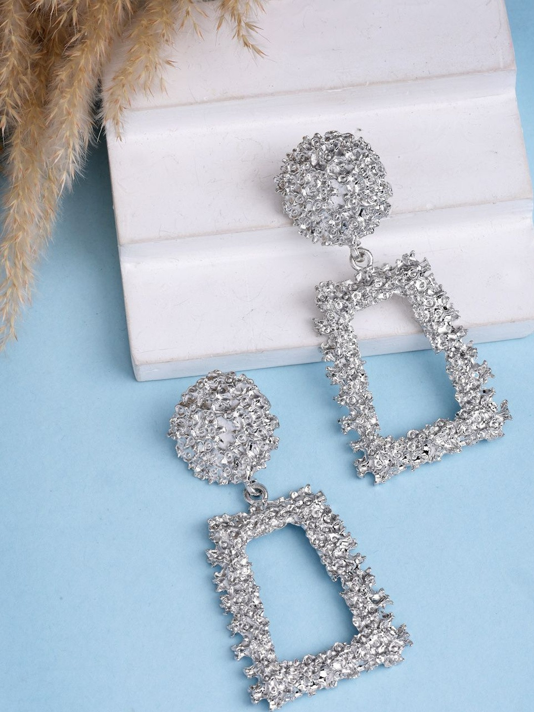 Scintillare By Sukkhi Rhodium Plated Circular Shaped Drop Earrings