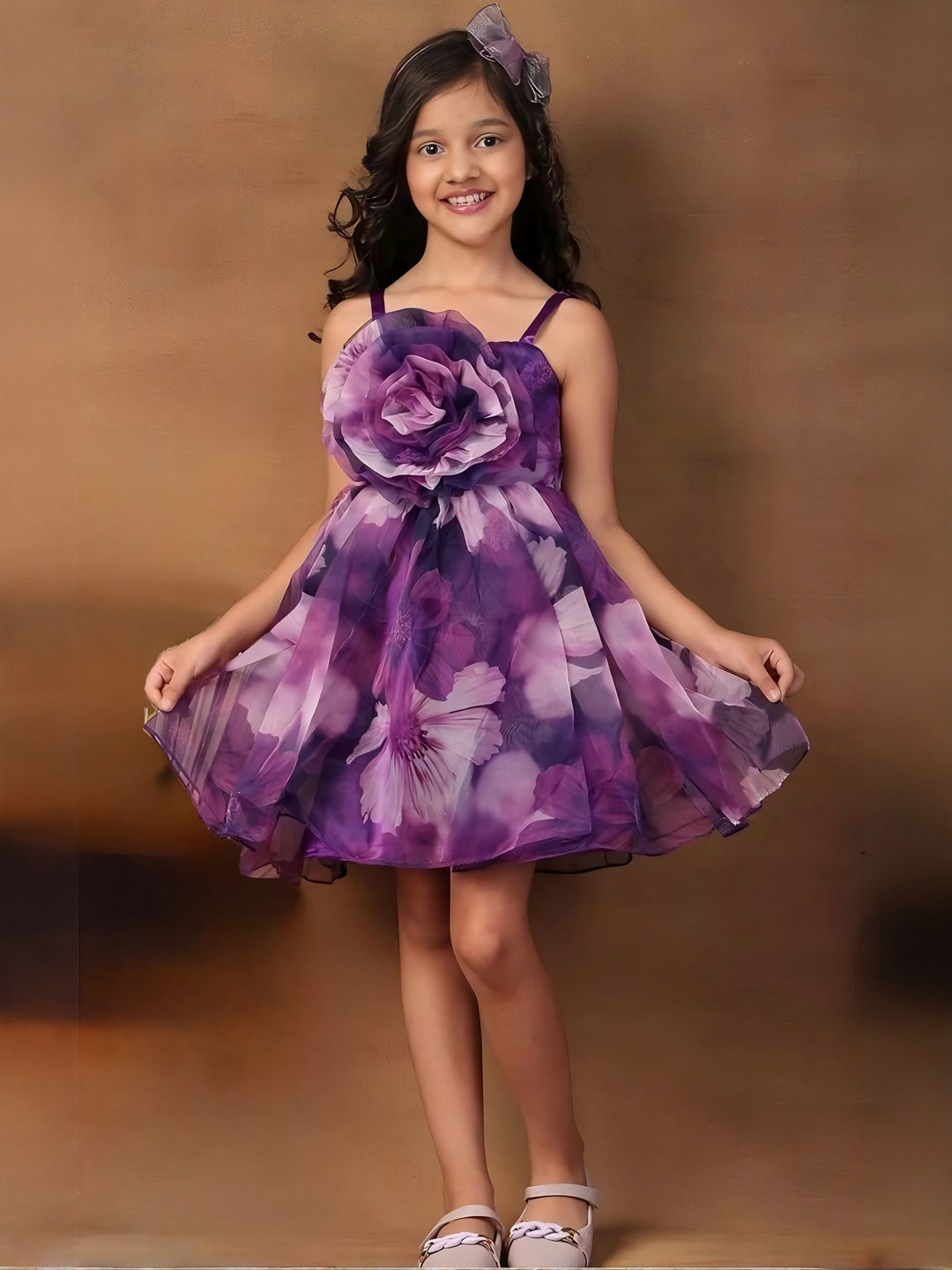 Modish Girls Purple Polyester Knee length Party frock