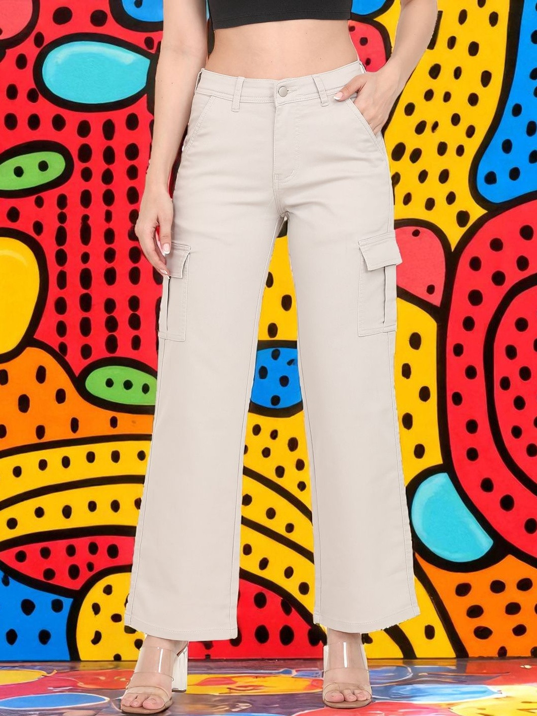 DressBerry Women Beige Straight Fit High-Rise Stretchable Jeans