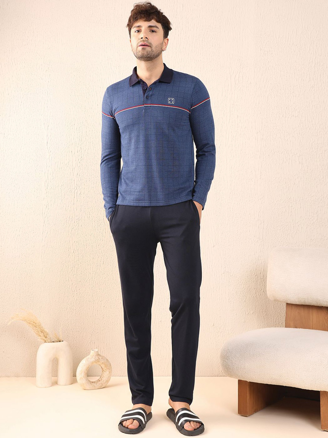 Sweet Dreams Geometric Printed Polo Collar Neck T-shirt & Pyjamas