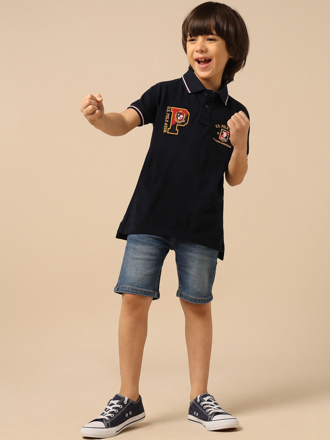 U.S. Polo Assn. Kids Boys Typography Printed Polo Collar Cotton T-shirt