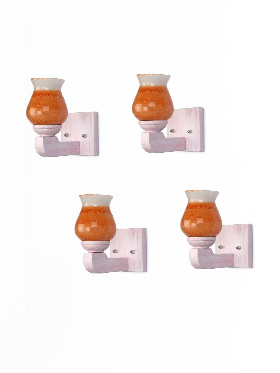 1ST TIME Set Of 4 Orange Solid Glass Cylinder Shaped Decorative Wall Lamp
