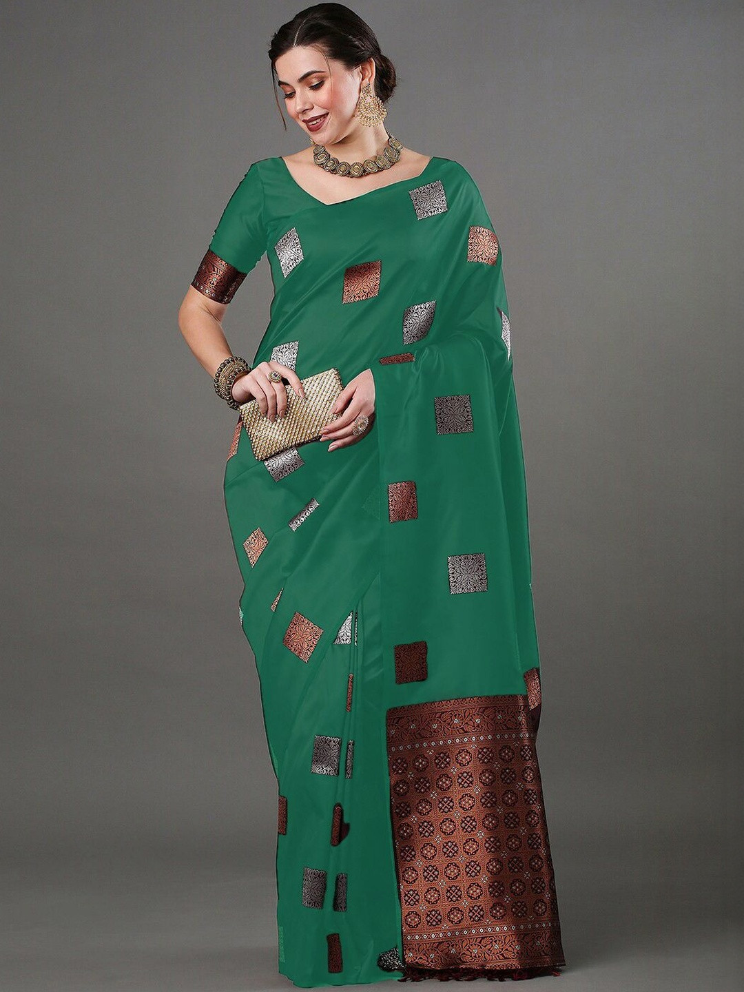 PRIMENIKS Woven Design Zari Banarasi Saree With Blouse Piece