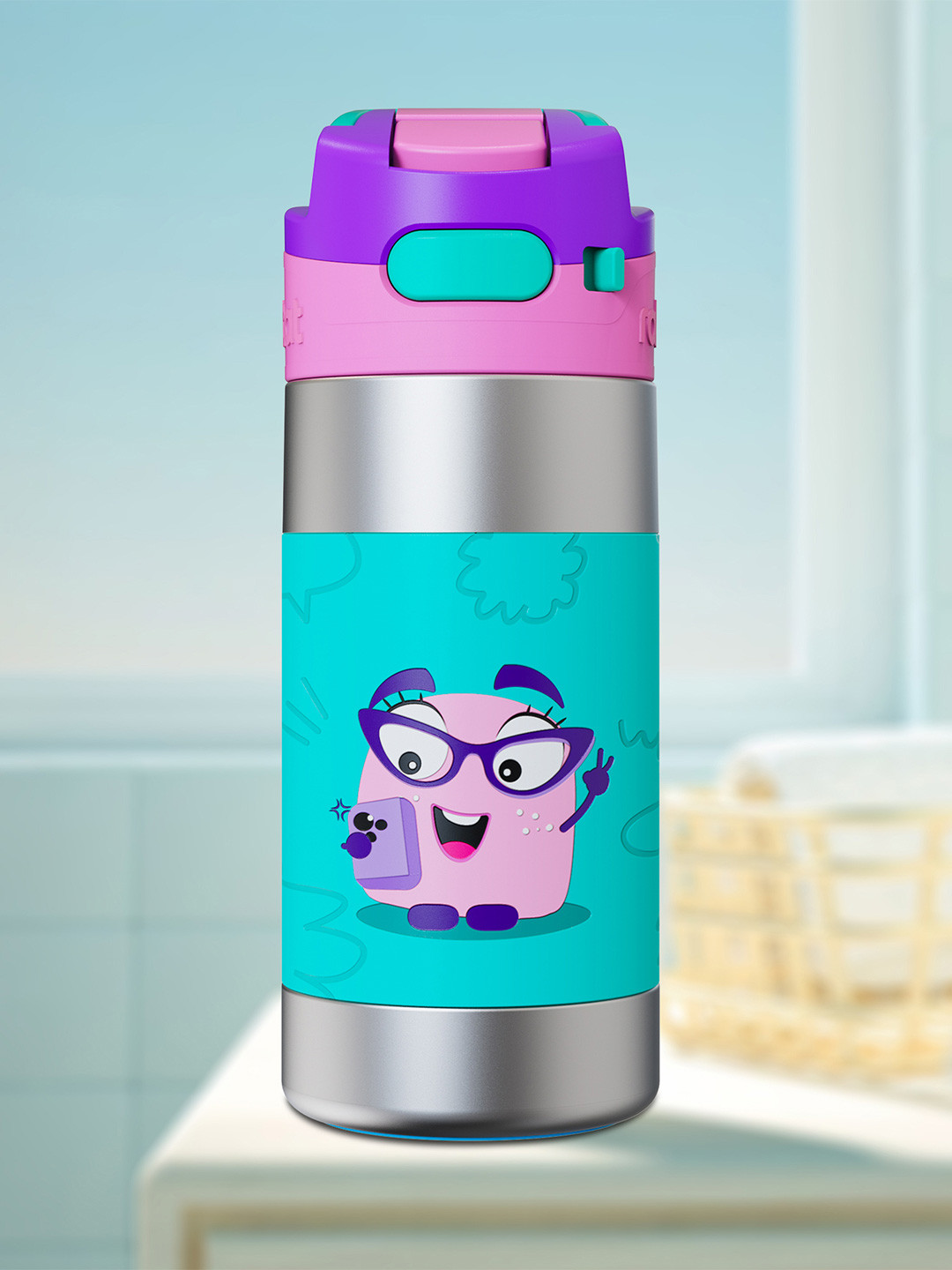 Rabitat Blue Conversational Stainless Steel Spill Proof Water Bottle - 410ml