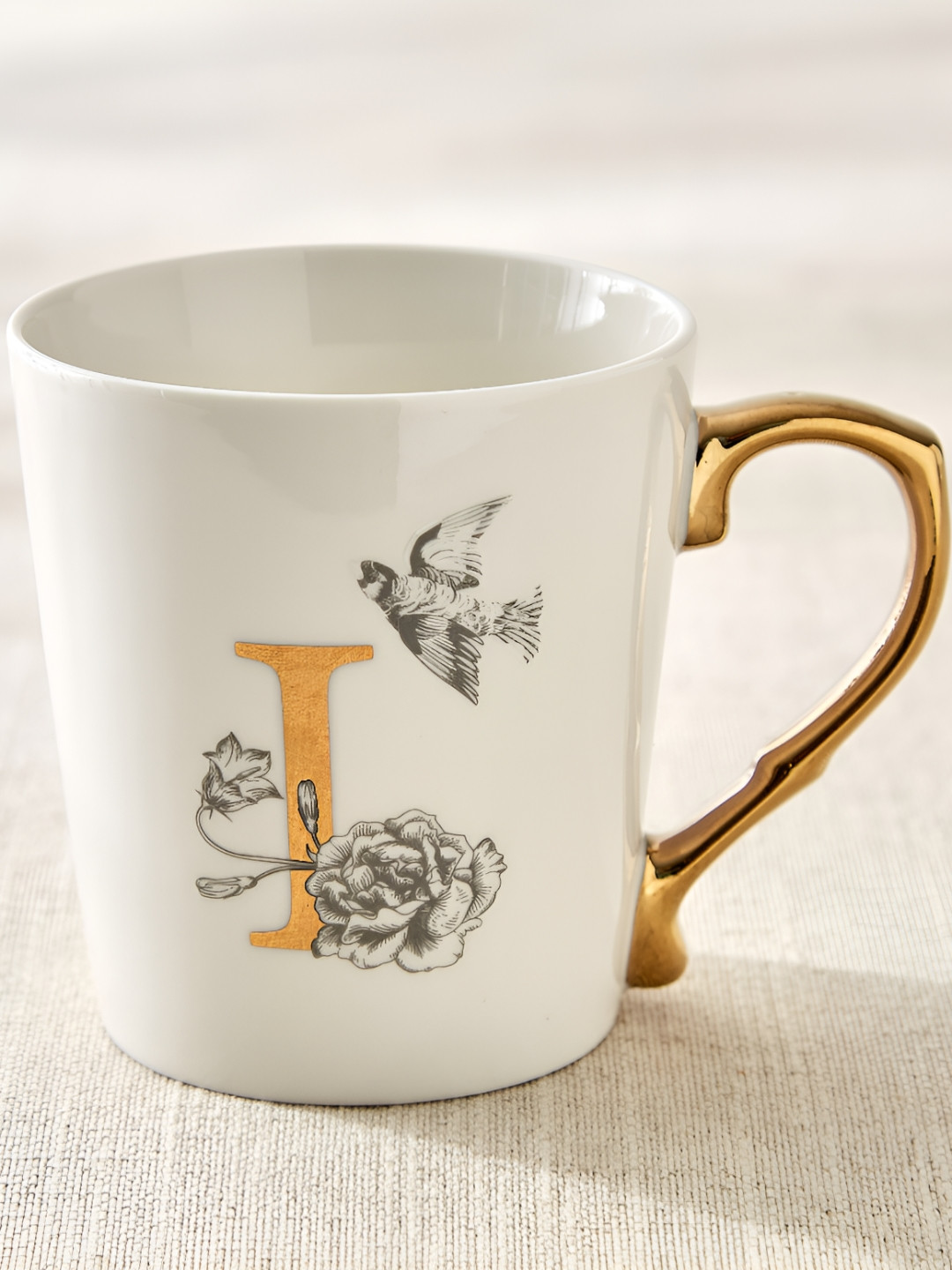 Home Centre Alphaa White & Gold-Toned I Printed Glossy Mug 350ml