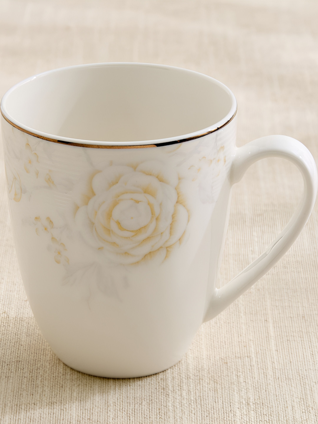 Home Centre Altius Amaryllis White & Beige Floral Printed Glossy Mug 350ml