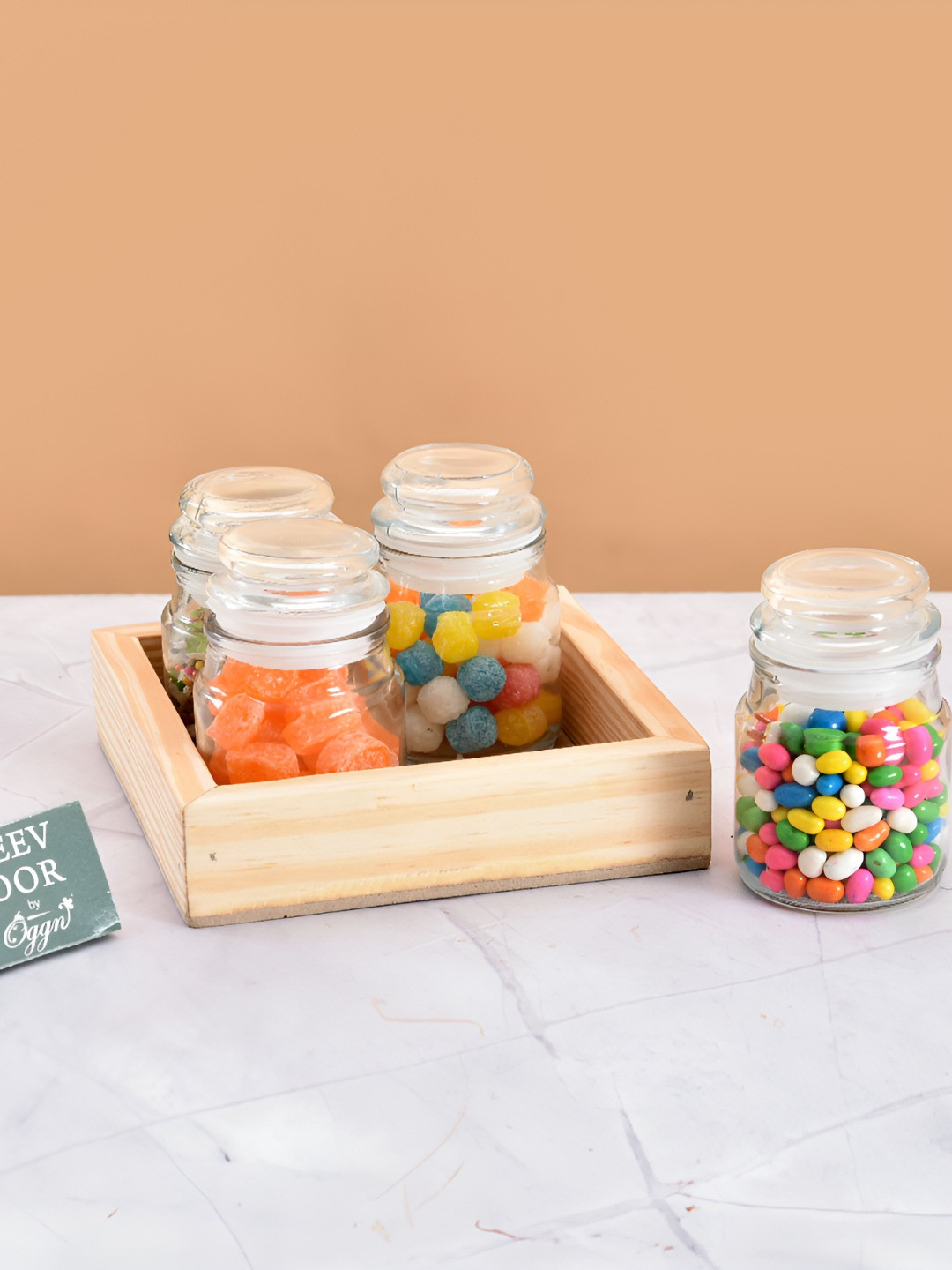 Sanjeev Kapoor by Oggn  Set of 4 Olive Jar Set With Tray