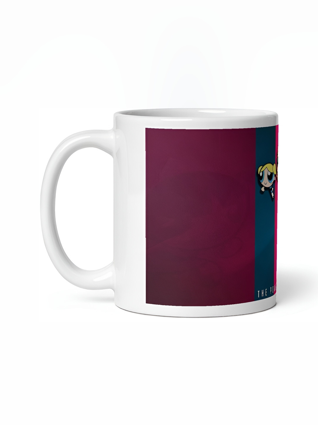 Mr UVD White & Pink Power Puff Girls Printed Ceramic Glossy Mug - 350 ml