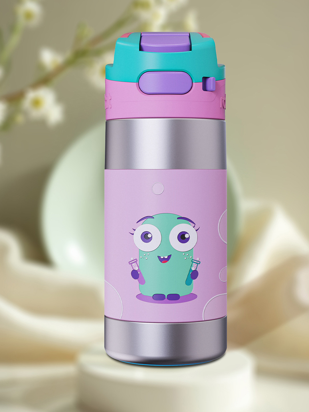 Rabitat Sizzle Pink Conversational Stainless Steel Spill Proof Sipper - 410ml