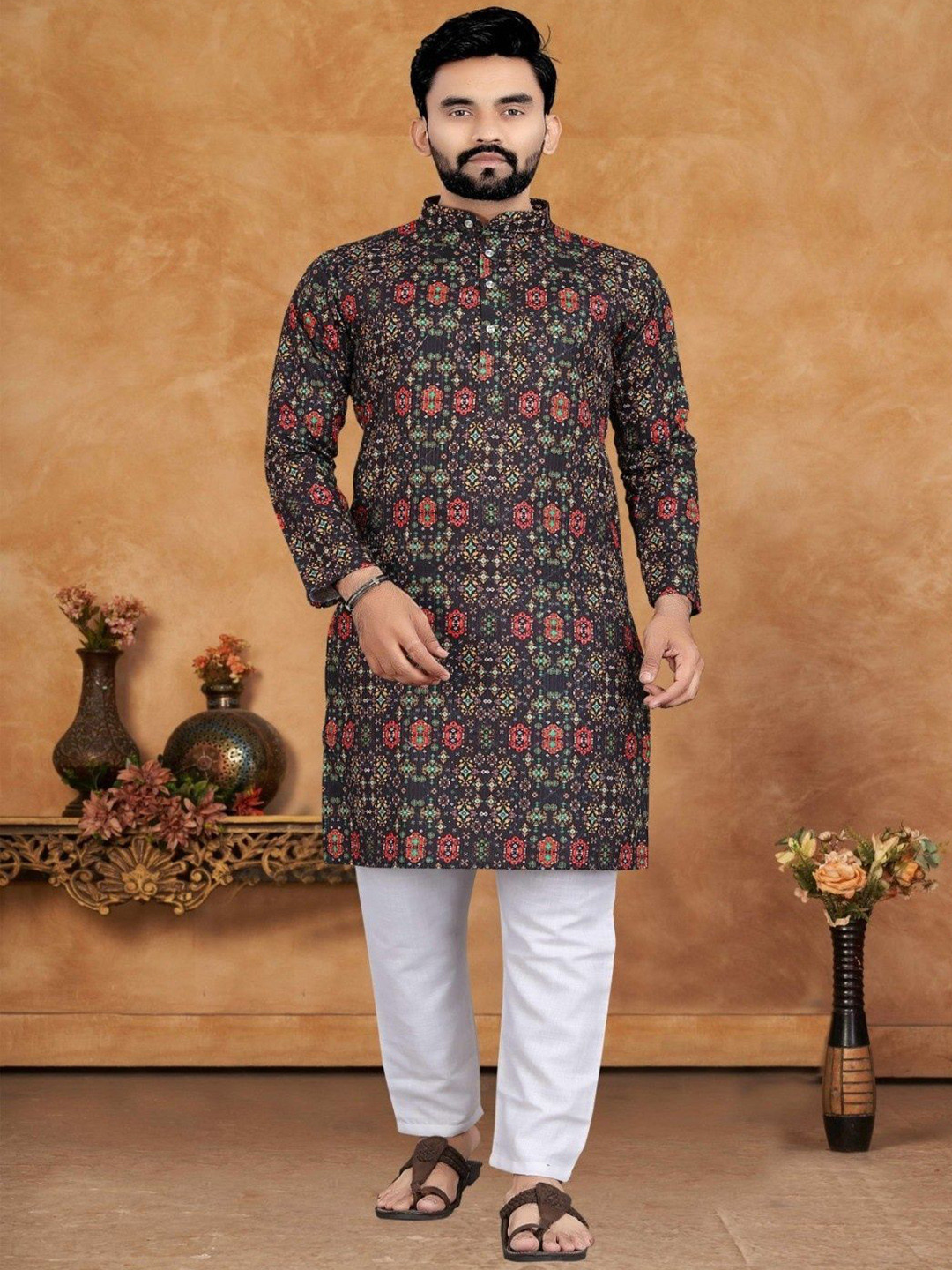 KC Kunj Creation Men Black Printed Kurta Set