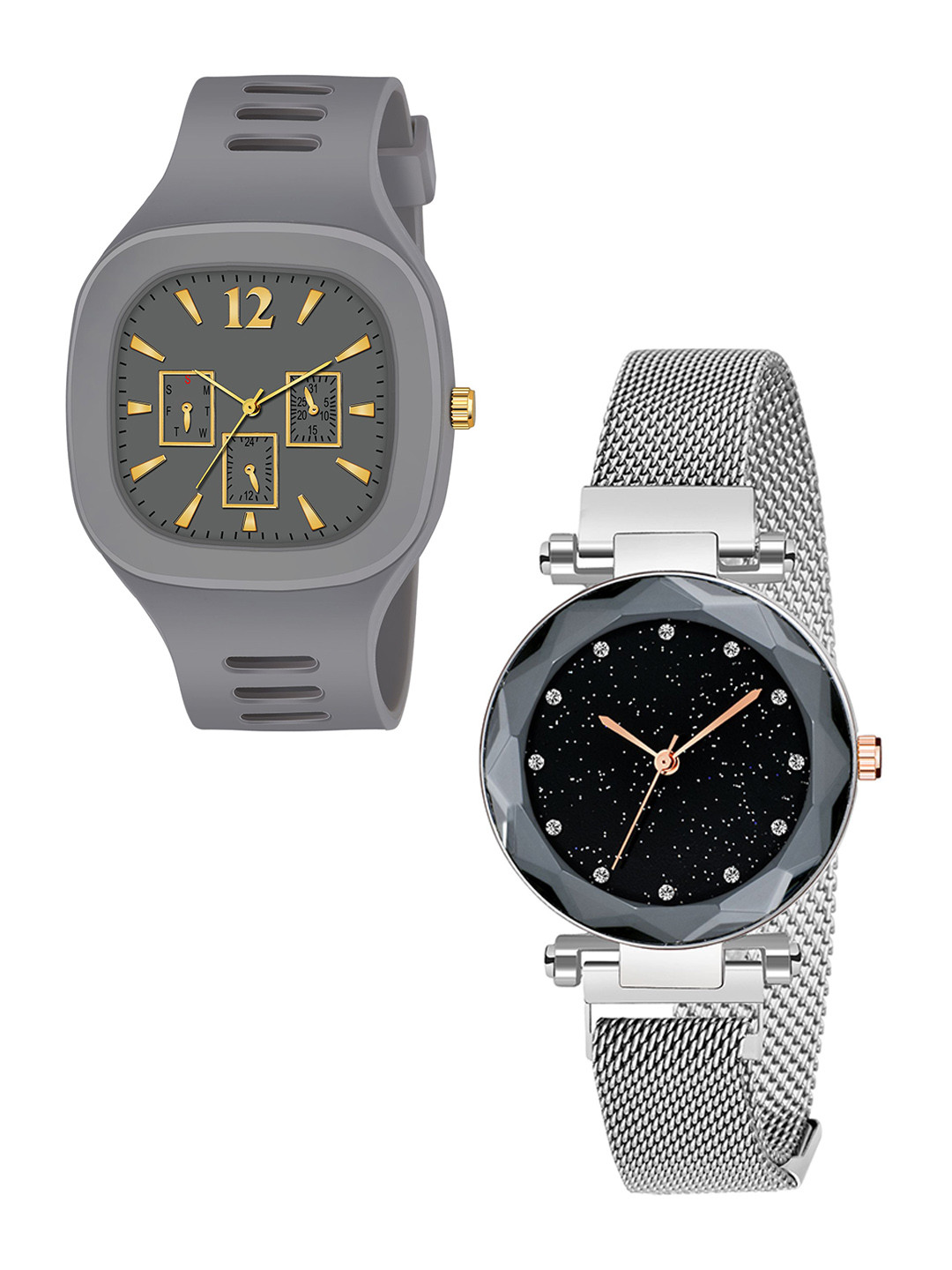 FROZIL Men Pack Of 2 Round Neck Dial Analogue Watch SQ-GREY-MAG-SIL