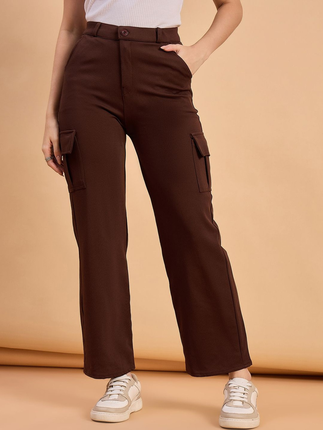 Roadster Women Brown Straight Fit Full Length Solid Cargo Pant