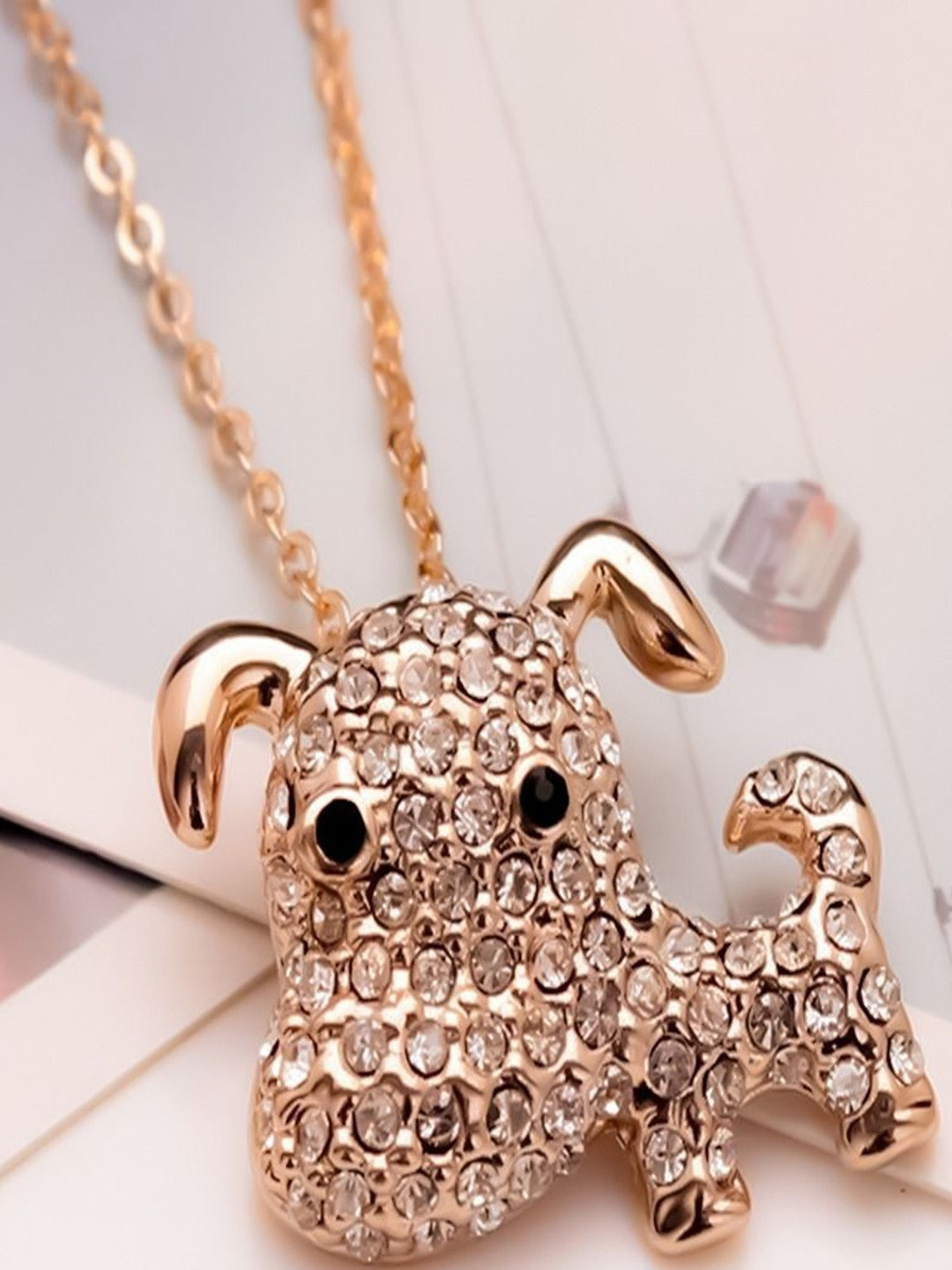 Jewelgenics Silver-Plated Puppy Cubic Zirconia Pendant Chain Necklace