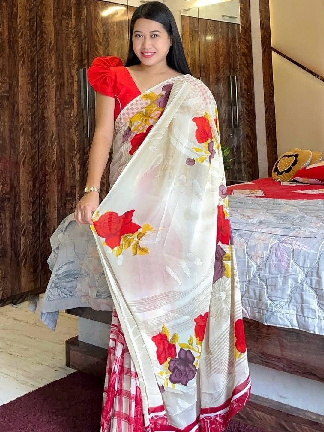 Moda Rapido Women Floral Printed Half and Half Saree