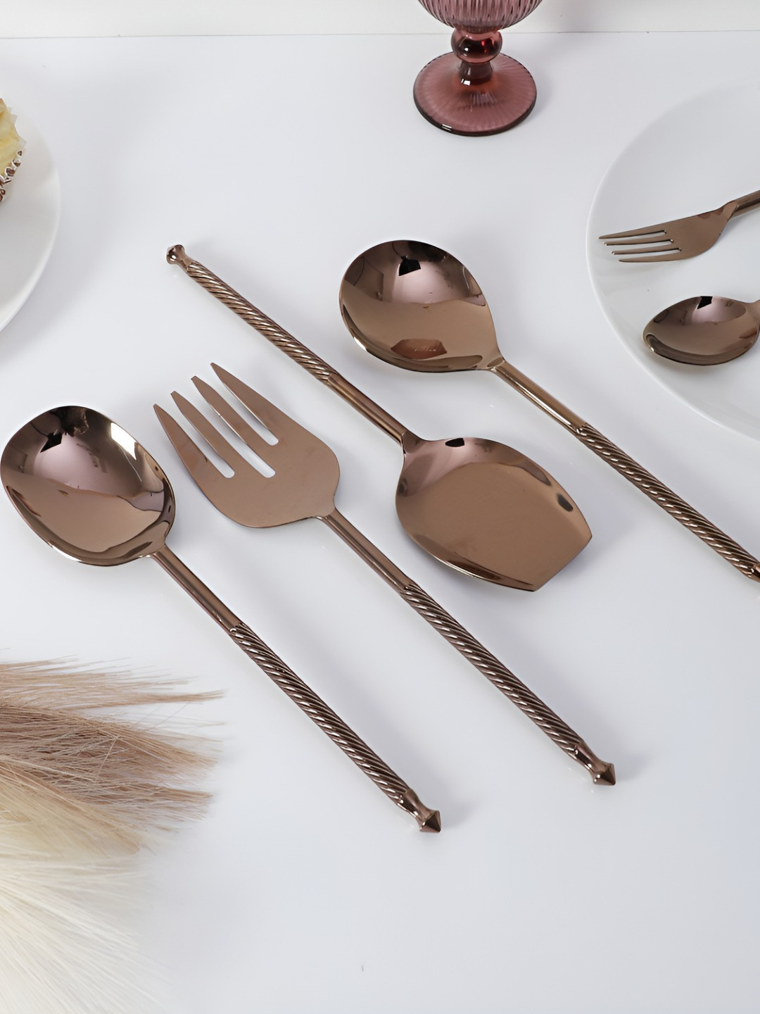 Decor de Maison Rose Gold- Toned 4 Pieces Brio Steel Serving Cutlery Set
