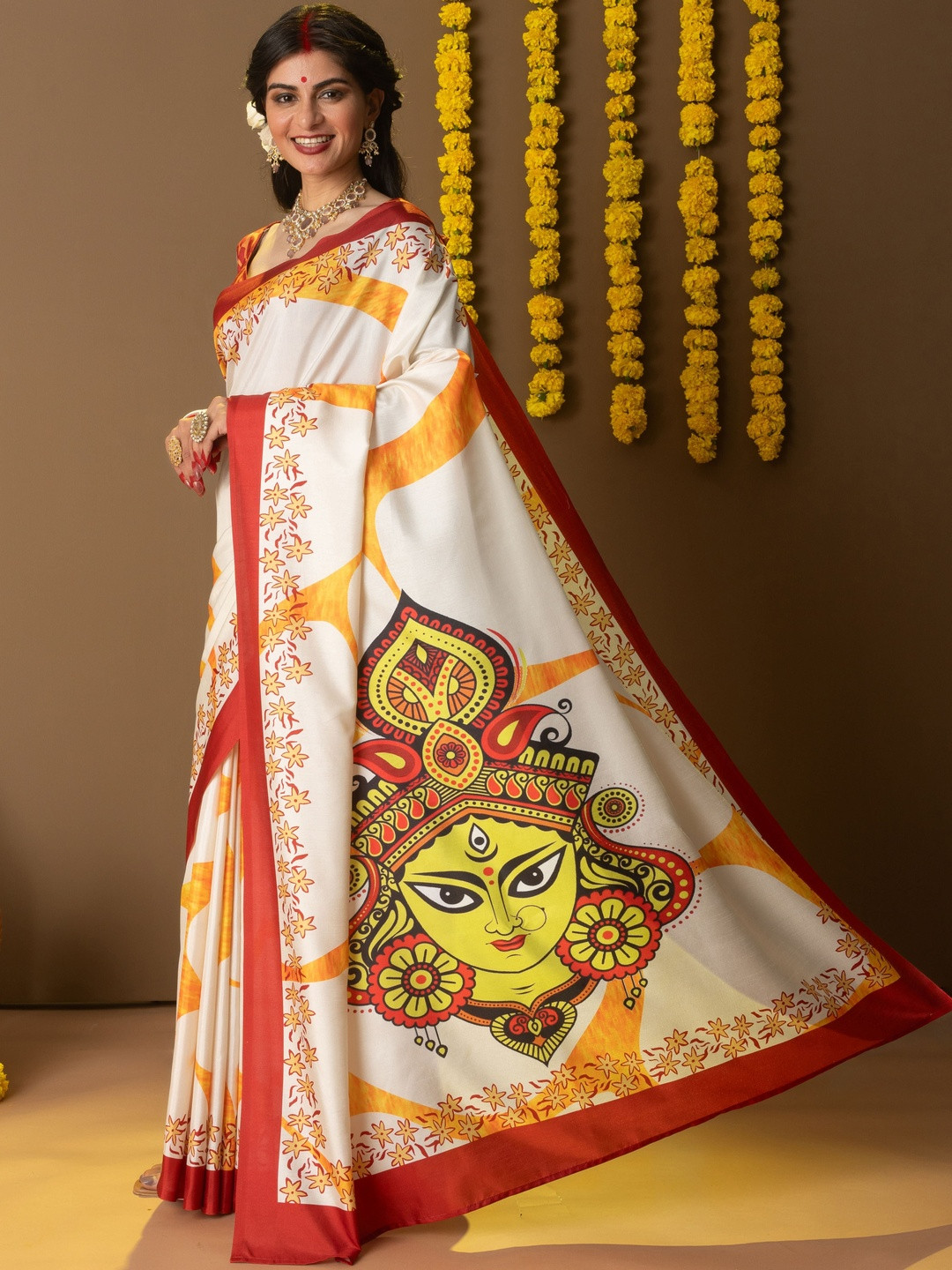 RACHNA Women Durga Maize Prints Saree