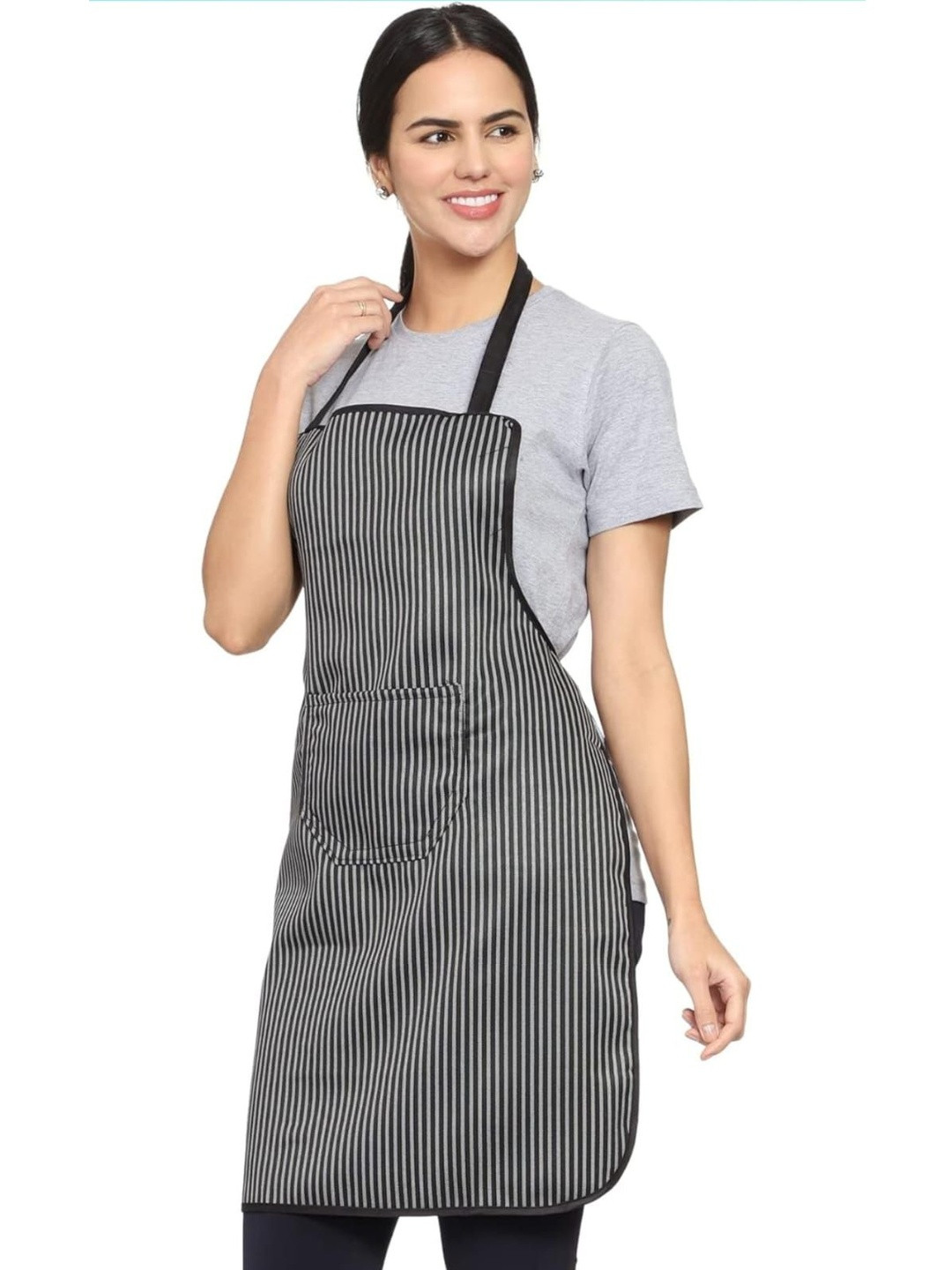 STYLZI Unisex Black Cotton Striped Apron