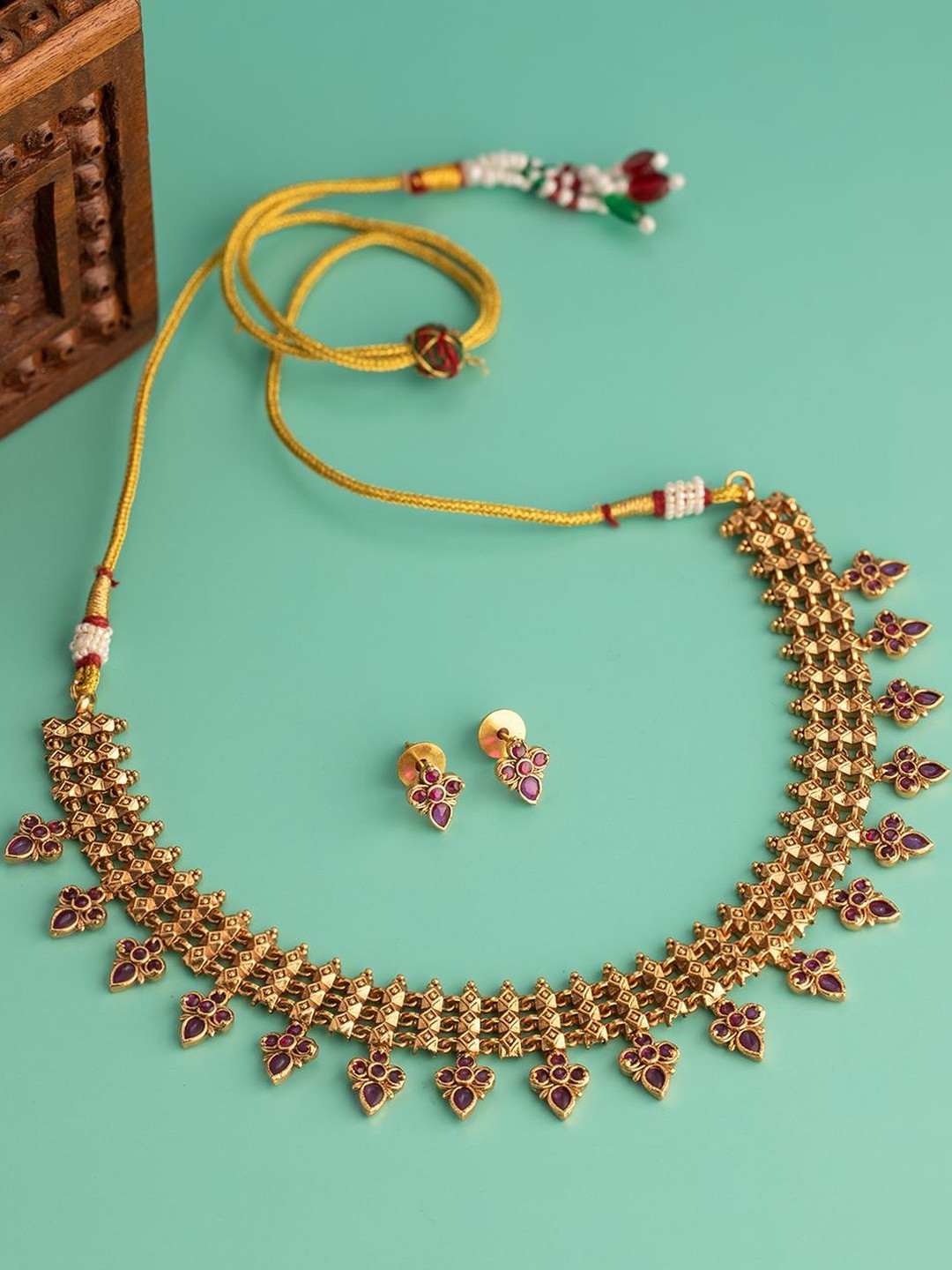 Voylla Gold-Plated Stone Studded Opulence Rajnidhi Temple Jewellery Set