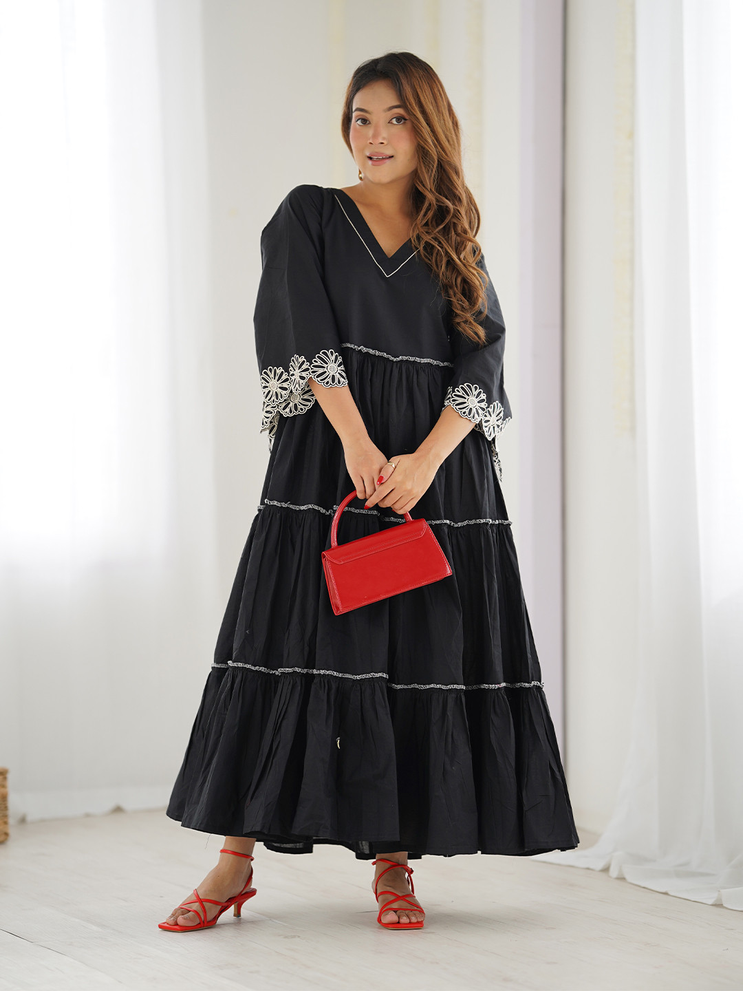 FFI Elegant Black Boho Maxi Dress