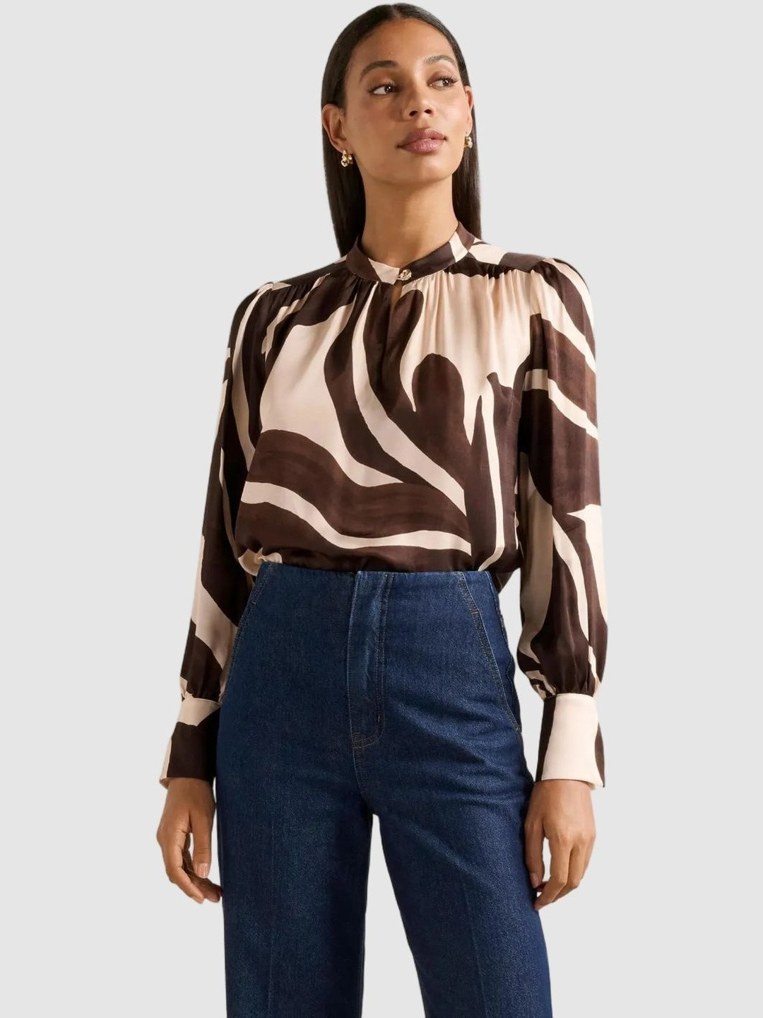 Forever New Women Printed Band Collar Top