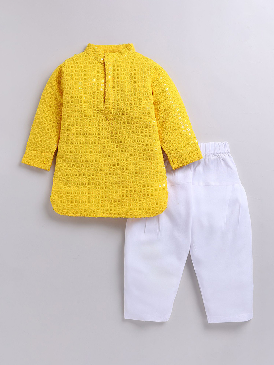 LITTLE COLLARS Boys Embroidered Mandarin Collar Kurta With Pyjamas