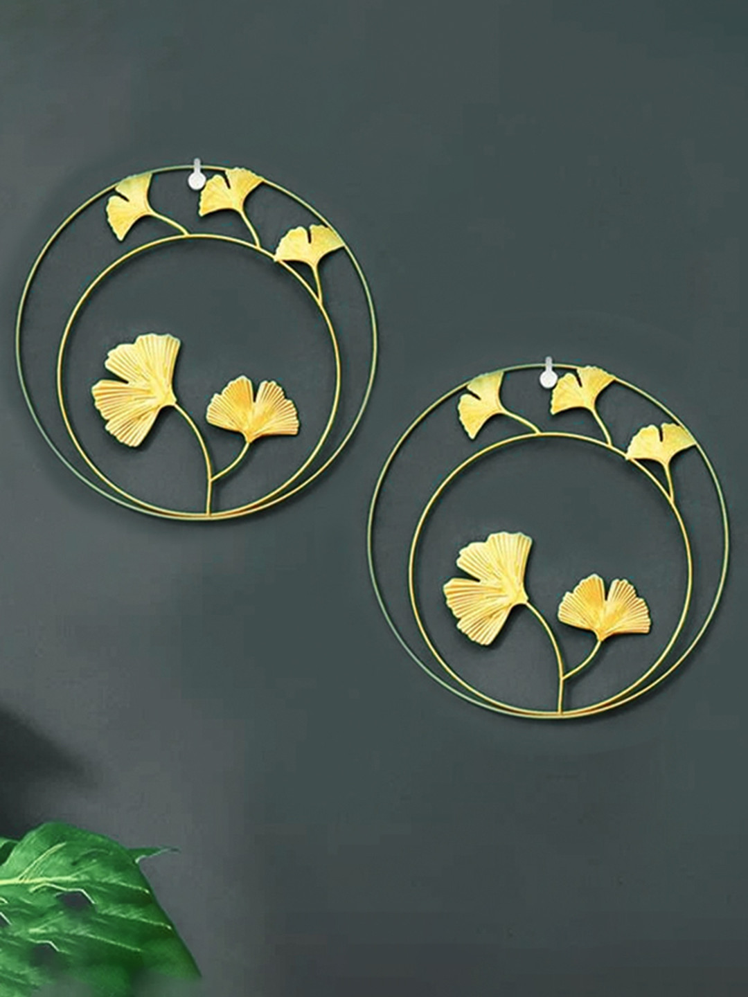 Urban Hamlet Gold-Toned Set of 2 Piece Glass Floral Wall Art