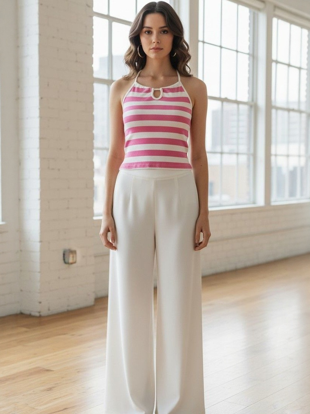 CORSICA Striped Halter Neck Tank Top