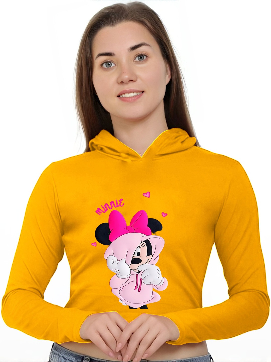 Moda Rapido Women Minnie Mouse Printed Hooded Long Sleeves T-shirt