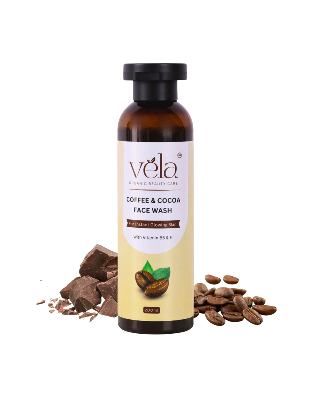 Vela Organic Beauty Care Coffee & Cocoa Facewash With Vitamin B5 & E For Hydration -200 ml