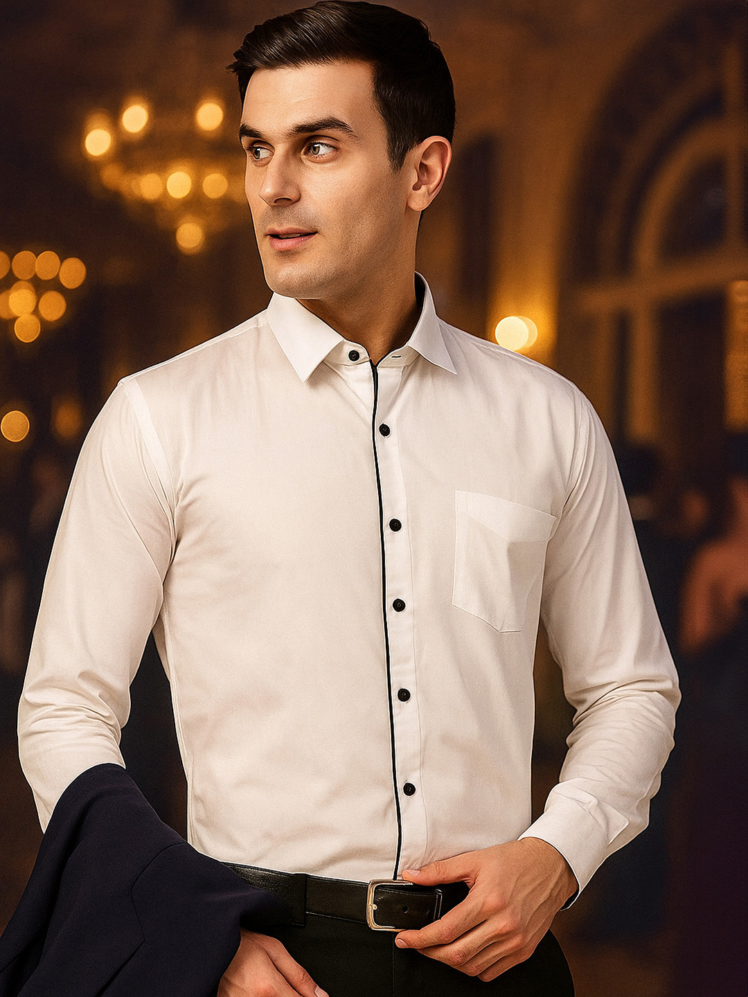 Hancock Men White Solid Slim Fit Pure Cotton Tuxedo Shirts