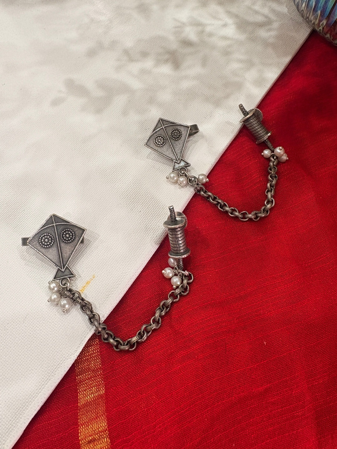 Niska Silver-Plated Pearls Beaded Kite Shaped Drop Earrings