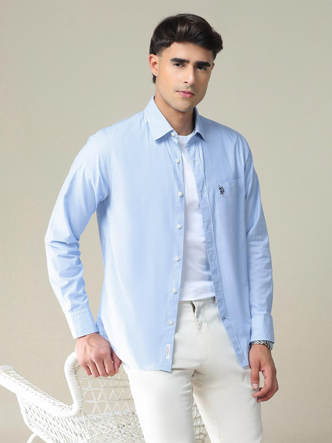 U.S. Polo Assn. Men Blue Pure Cotton Two Tone Shirt