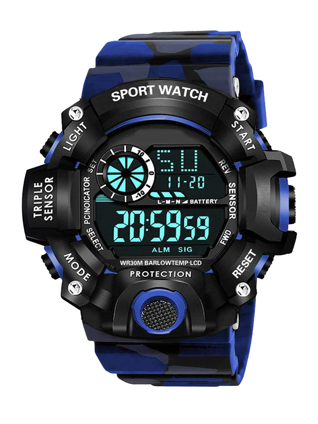 FROZIL Men Dial & Stainless Steel Bracelet Style Straps Digital Watch C Shock Blue