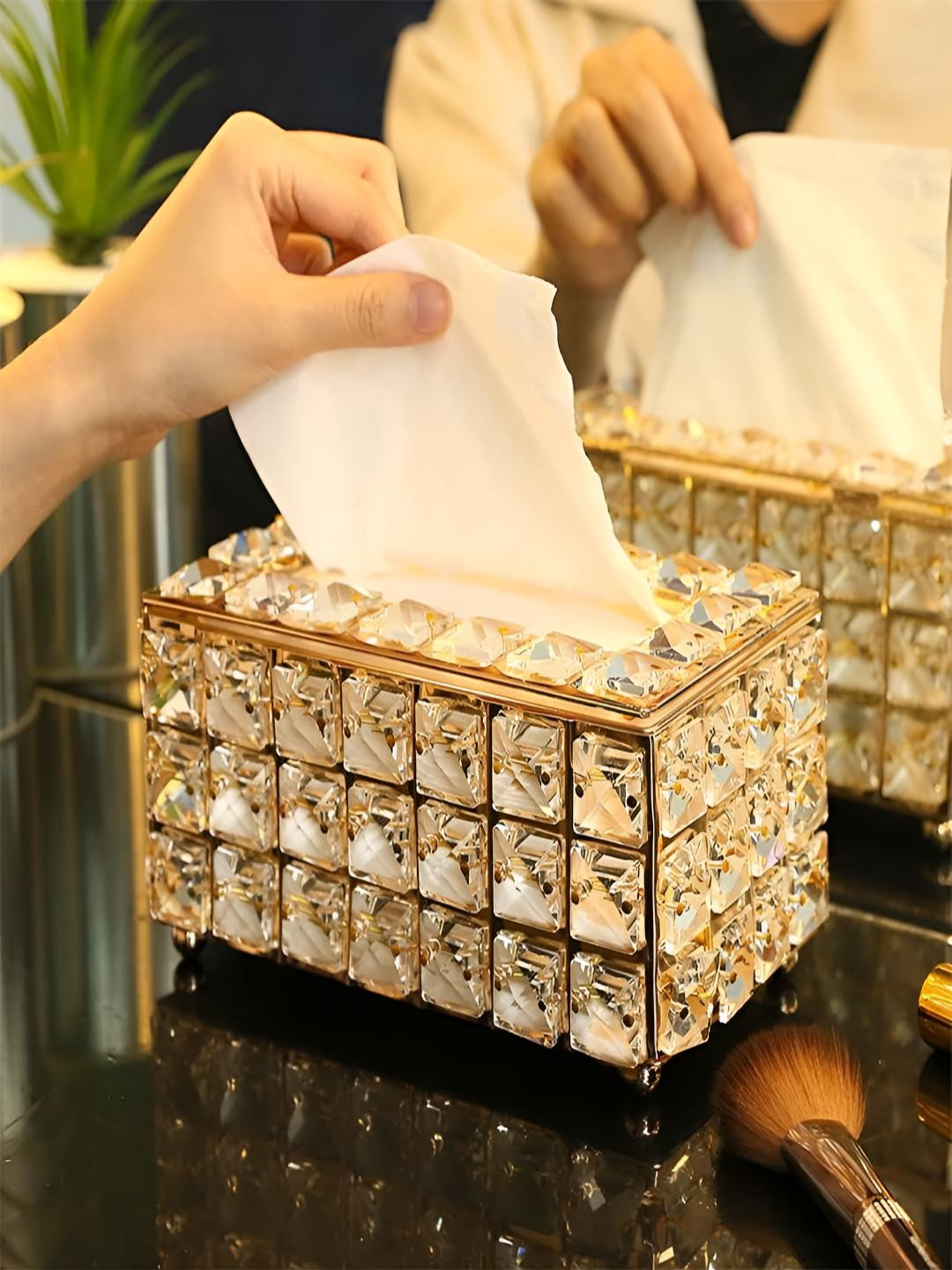Bebo Creations Gold-Toned Crystal Glass Beads Metal Tissue Holders