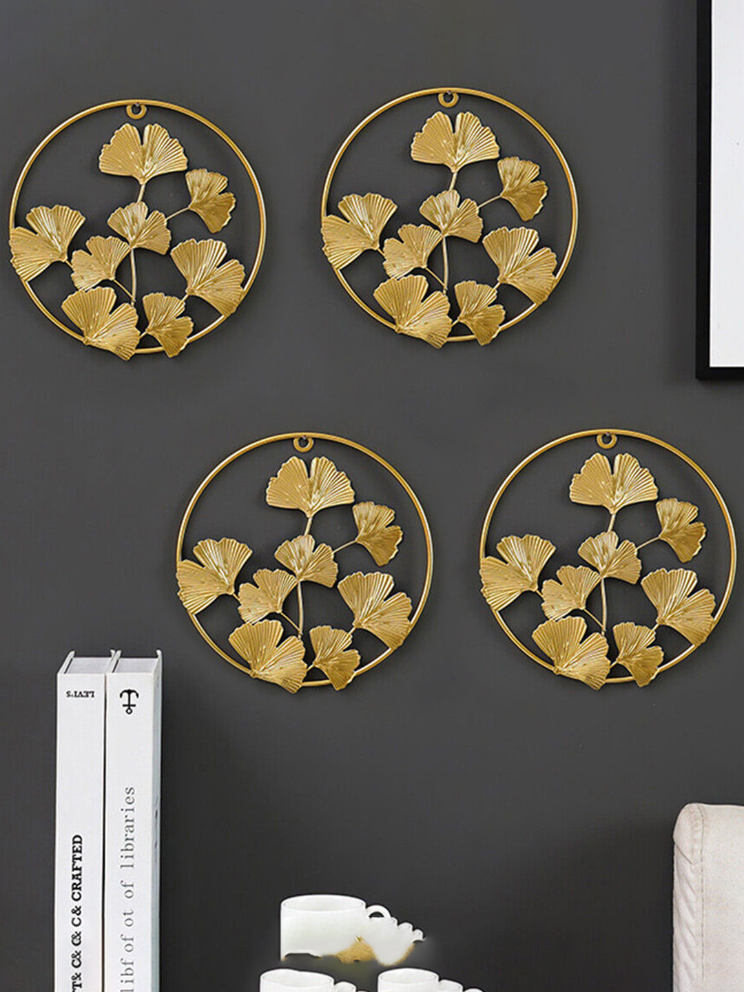 Urban Hamlet Set of 4 Gold-Toned Metal Leaf Wall Hanging Set