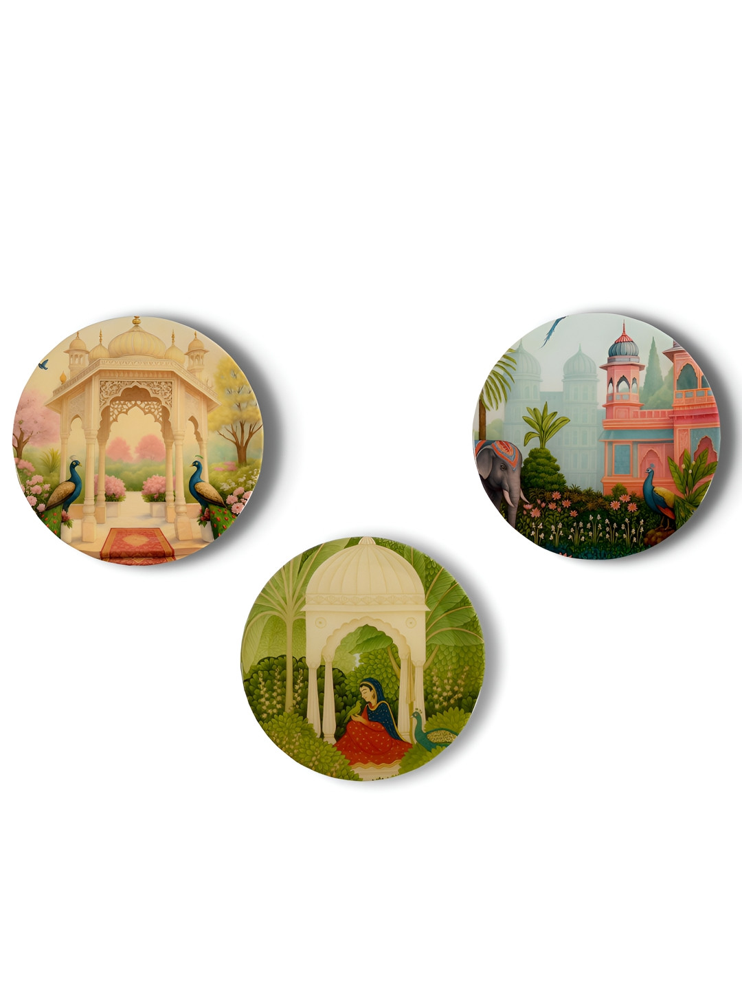 Maison Modern Indian Heritage Green & Pink 3 Pieces Garden Printed Wall Arts