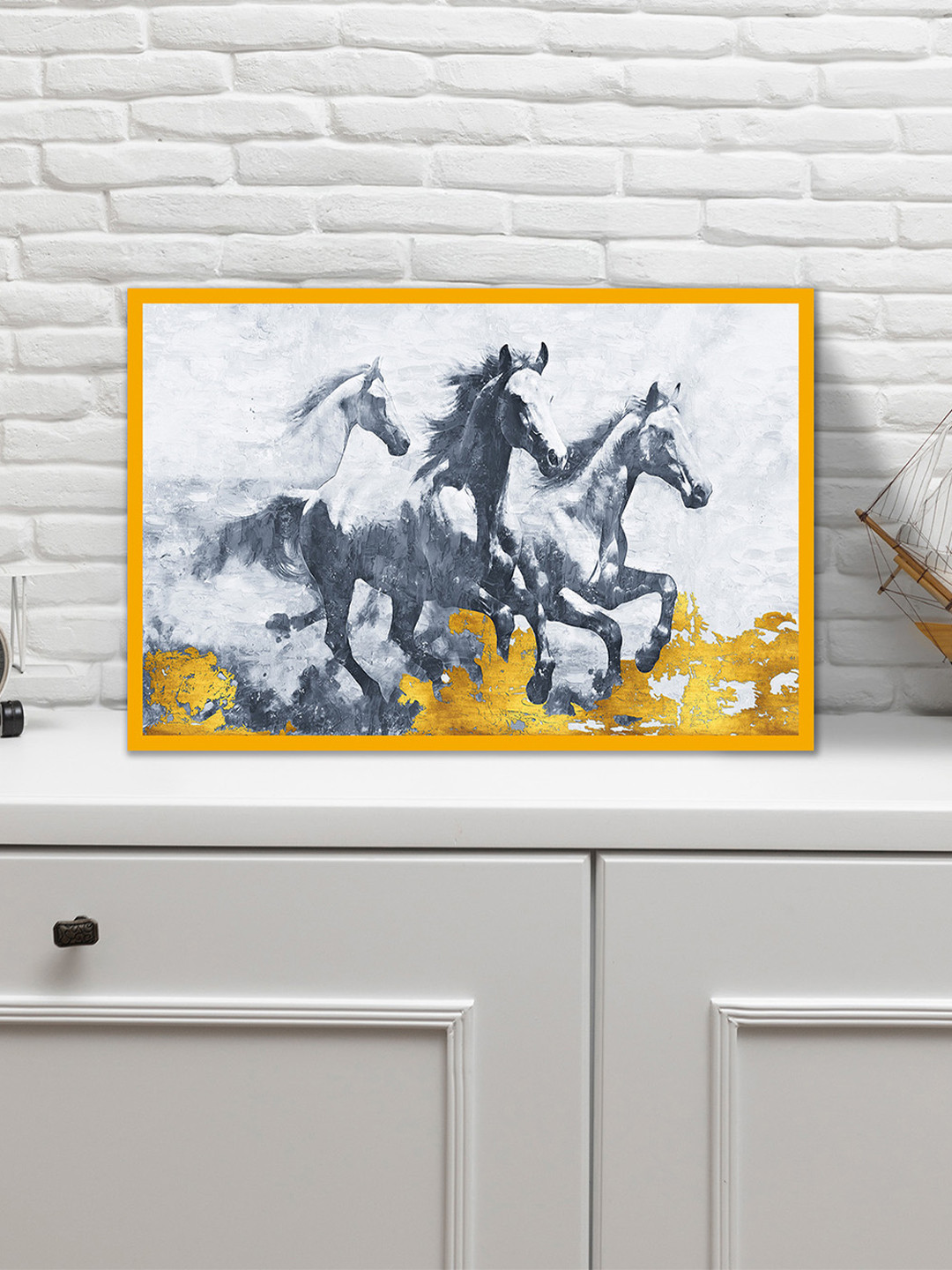 nestroots Fleet and Fearless White & Black Horse Printed Canvas Wall Art