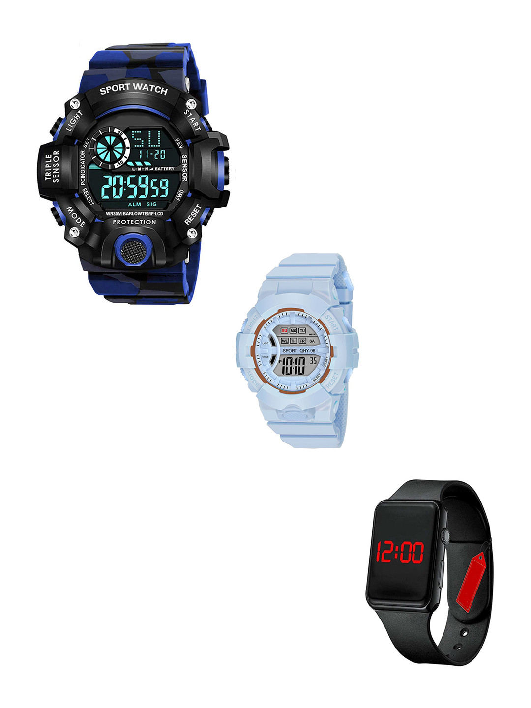 FROZIL Men Pack Of 3 Digital Watch C-Sh-DK-Blue-Led