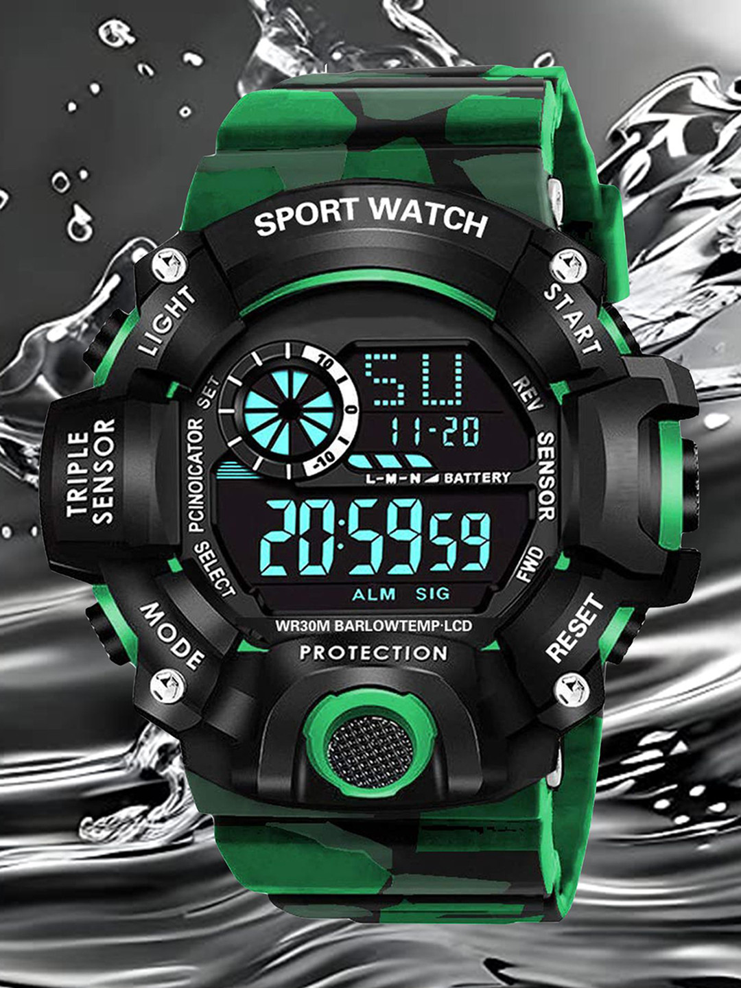 FROZIL Men Round Dial & Straps Digital Watch G-Water-Army Green