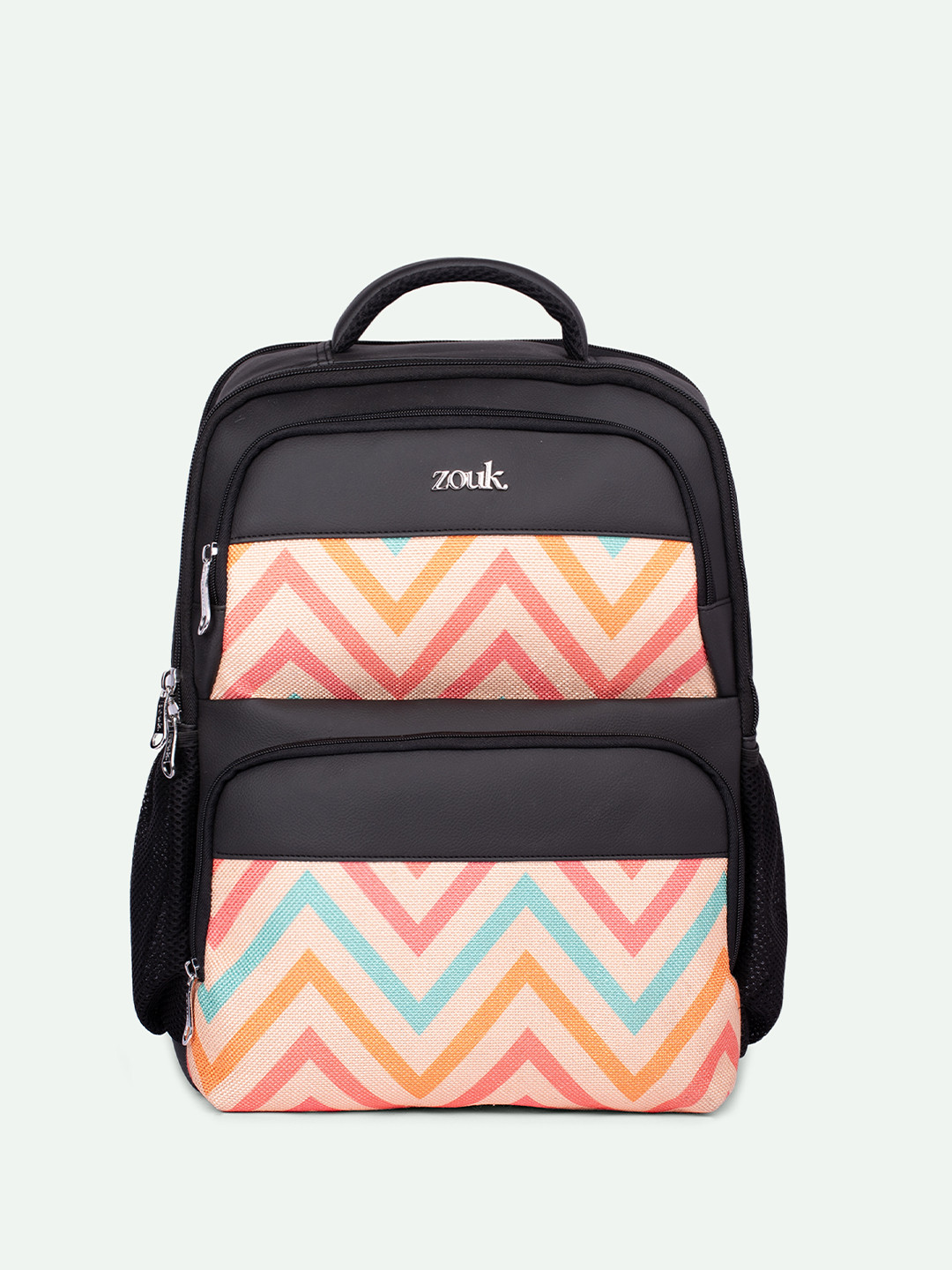 ZOUK WavBeach Unisex Geometric Printed Padded Vegan Leather Backpack-Up to 16 inch