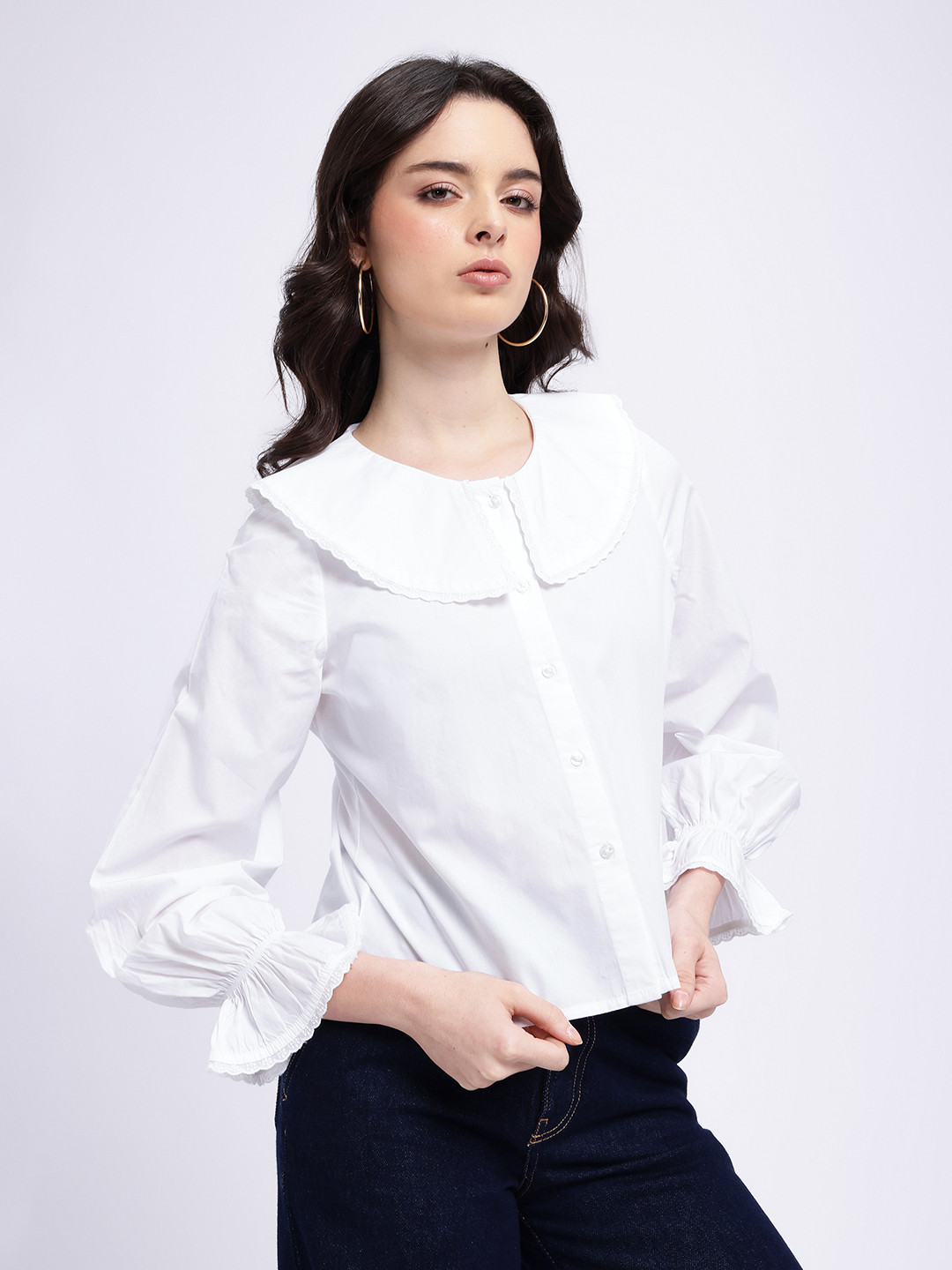 glitchez Pure Cotton Bell Sleeves Above The Keyboard Collar Shirt