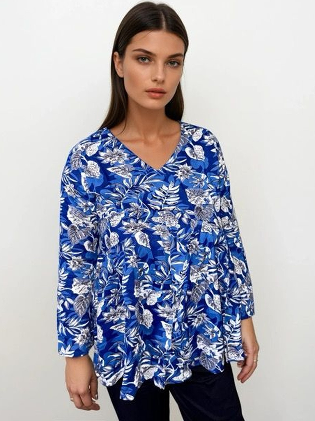 GLAD I MET YOU Women Floral Printed V-Neck Long Sleeve Peplum Top