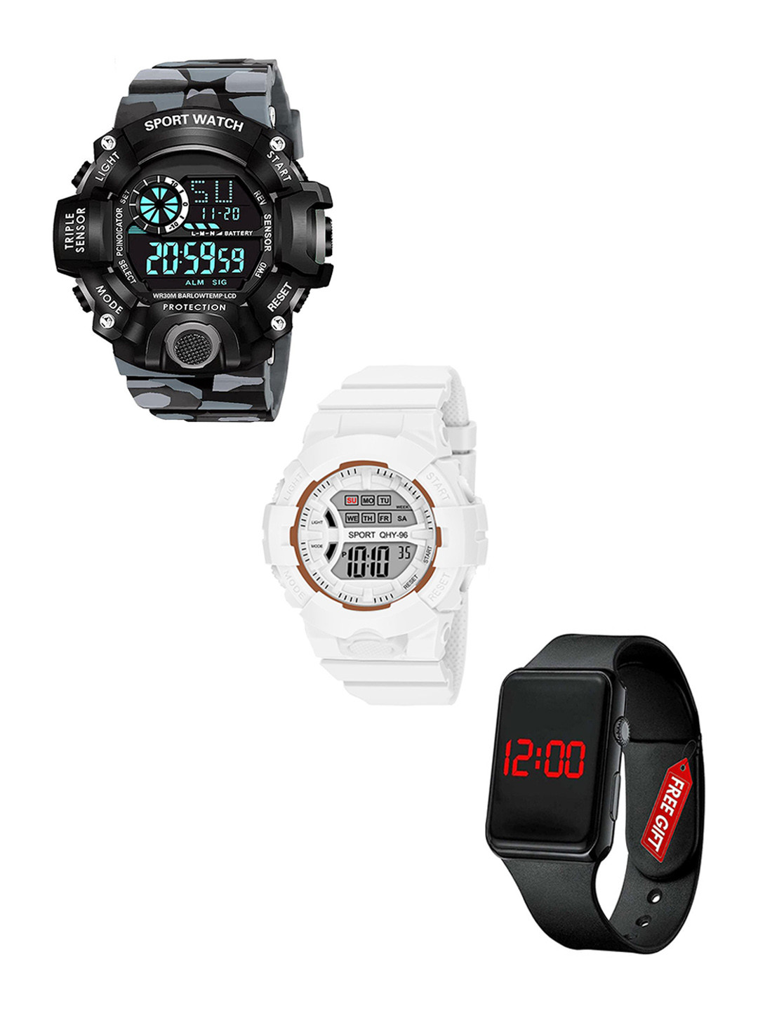 FROZIL Men Set Of 3 Dial & Straps Digital Watch C-Sh-Grey-DK-W-Led