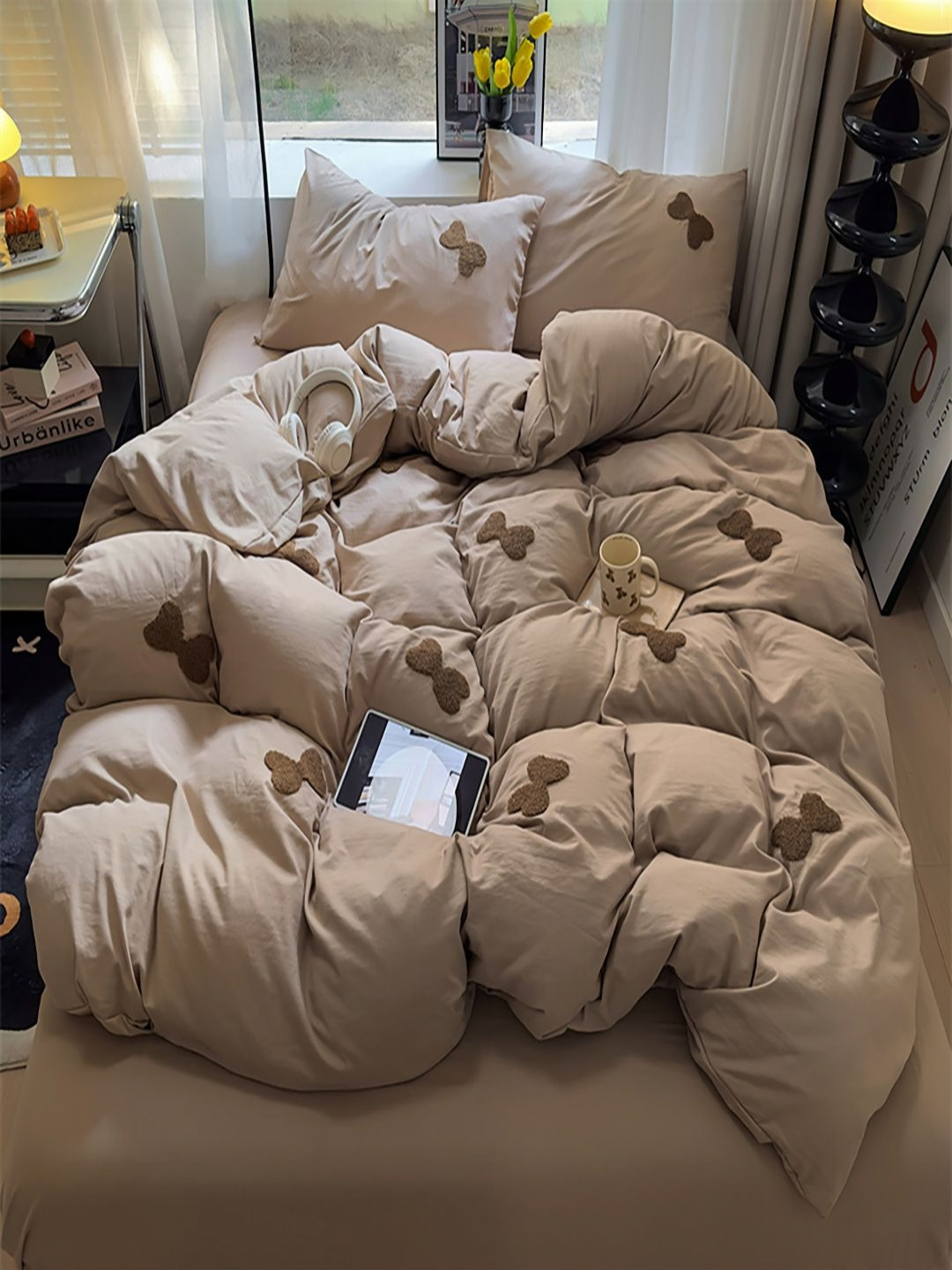 JC HOME Khaki And Brown AC Room Single Bedding Set